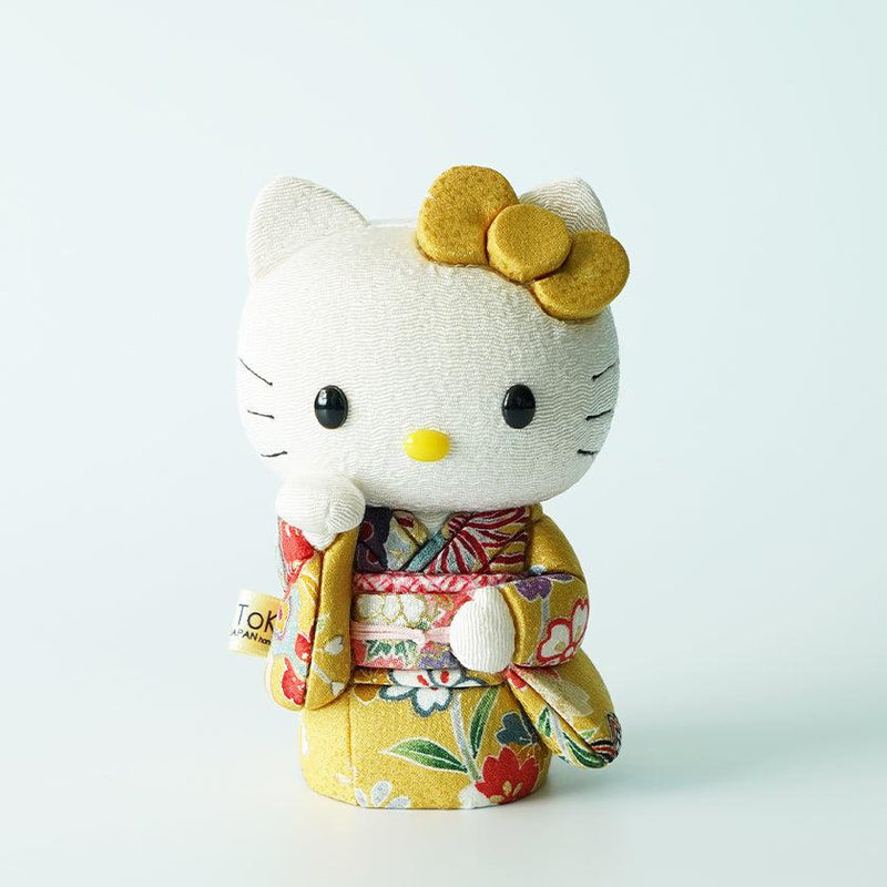 【招き猫】招きハローキティ (黄) | 江戸木目込み