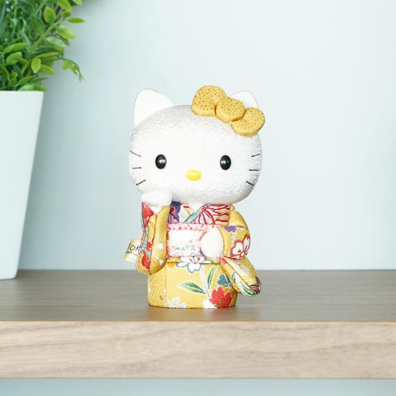 【招き猫】招きハローキティ (黄) | 江戸木目込み