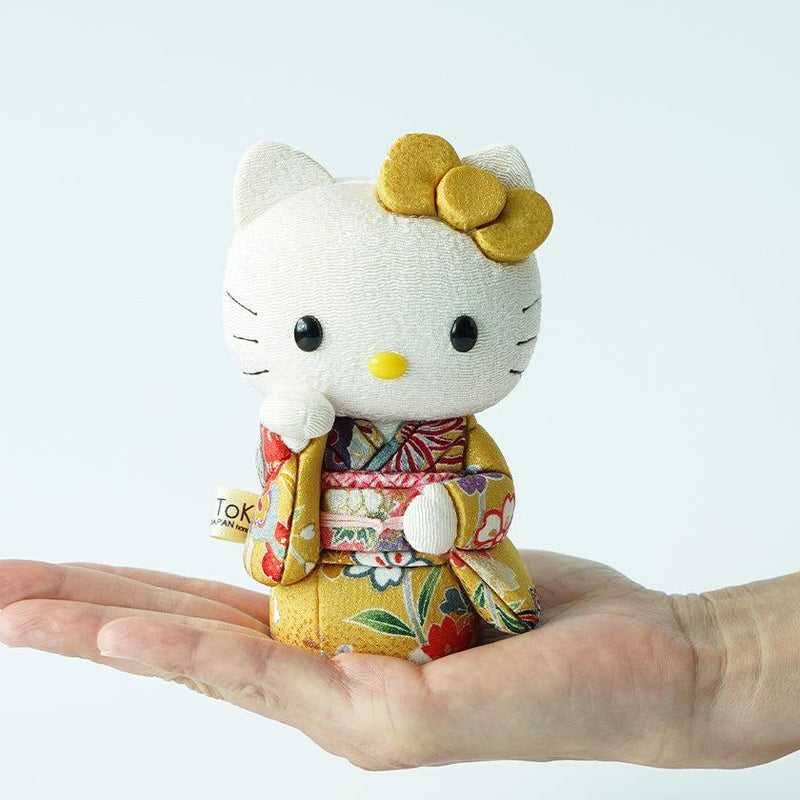 【招き猫】招きハローキティ (黄) | 江戸木目込み