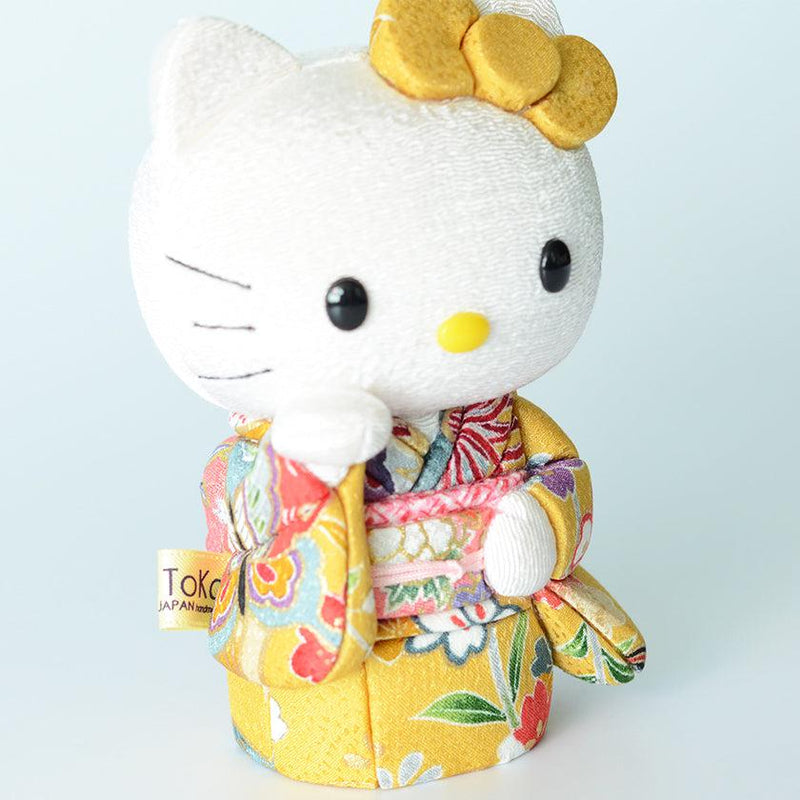【招き猫】招きハローキティ (黄) | 江戸木目込み