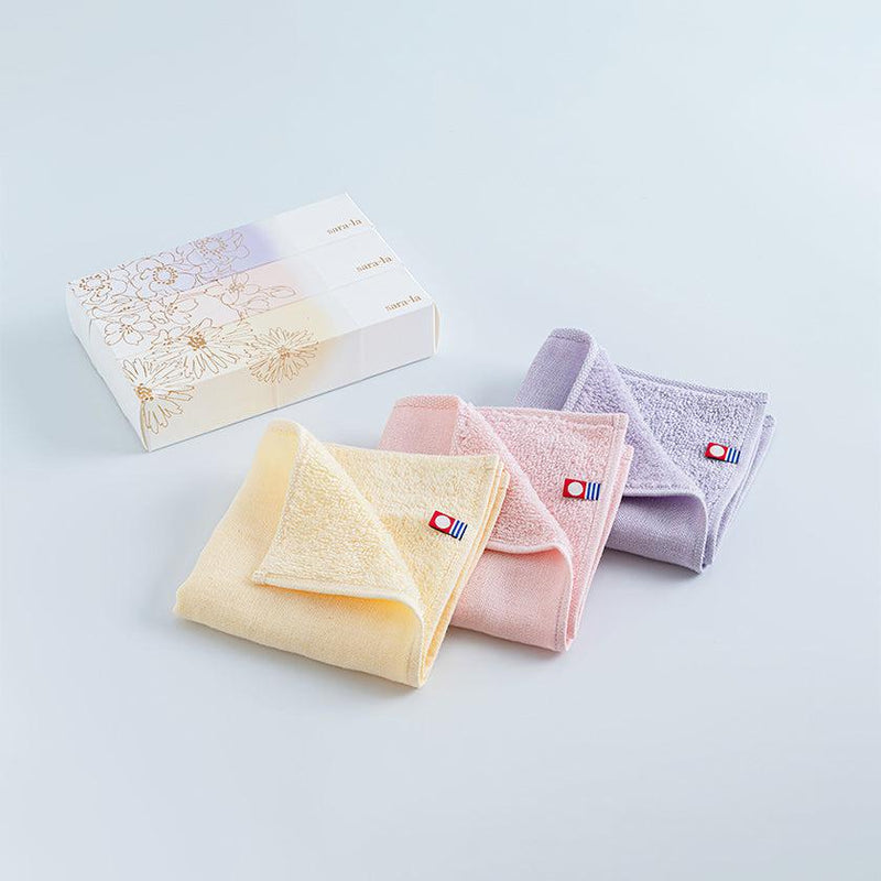 【タオル】「咲-saki-」ガーゼパイルハンカチ 3枚ギフトBOX (ピンク・イエロー・パープル) | 今治タオル
