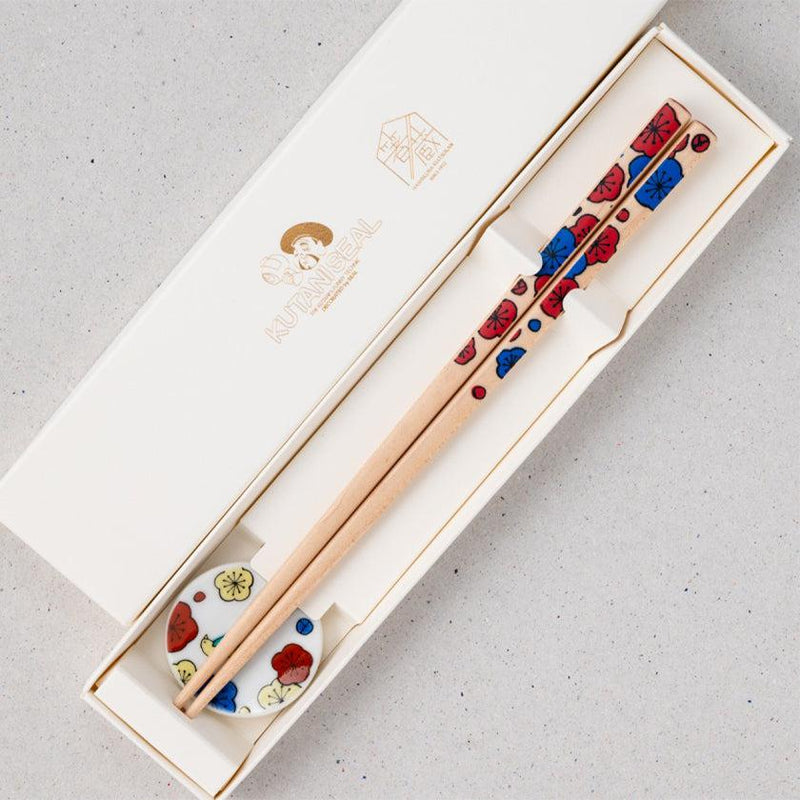 【箸】KUTANI SEAL 梅 22.5cm (食洗機 可) 箸置き ギフト箱付 | 若狭塗 | 箸蔵まつかん