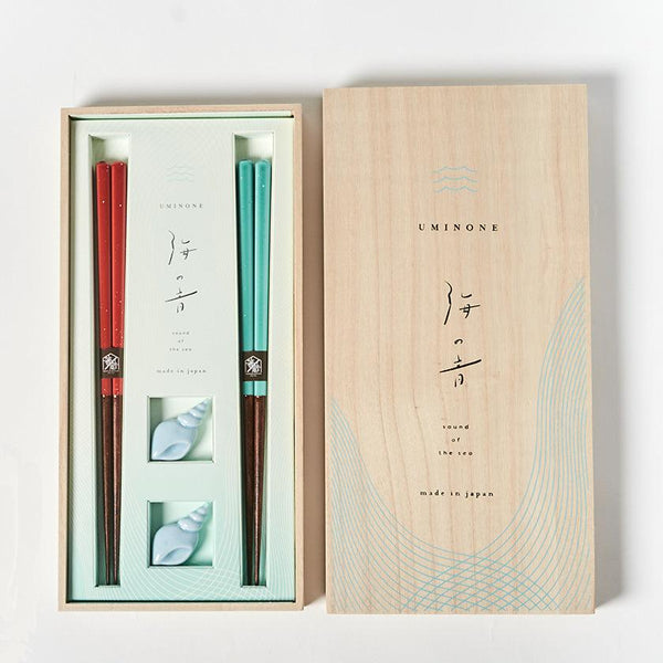 【夫婦箸】波のきらめきペア 落雁箸置き付 | 若狭の塗箸 | 箸蔵まつかん