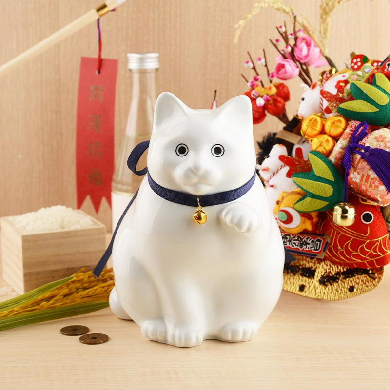 【招き猫】へそくりの招き猫 弍号 白丸 | 肥前吉田焼 | Kata Koto
