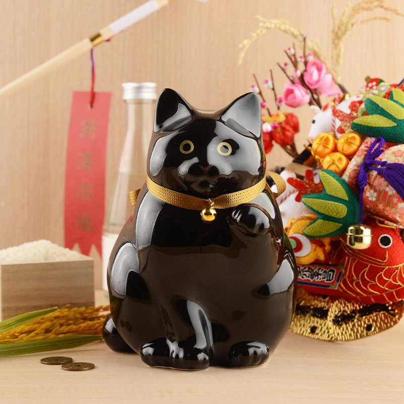 【招き猫】へそくりの招き猫 弍号 黒丸 | 肥前吉田焼 | Kata Koto