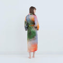 【ルームウェア】ウォータカラーシルクガウン ミスティレイク
