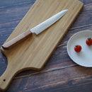 【ペティナイフ】150ｍｍ 高炭素ステンレス鋼割込 磨きダマスカス 樫八角柄-柿渋仕上- | 堺刃物 | 山脇刃物製作所