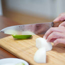 【牛刀】210mm 高炭素ステンレス鋼割込 磨きダマスカス 樫八角柄-柿渋仕上- | 堺刃物 | 山脇刃物製作所