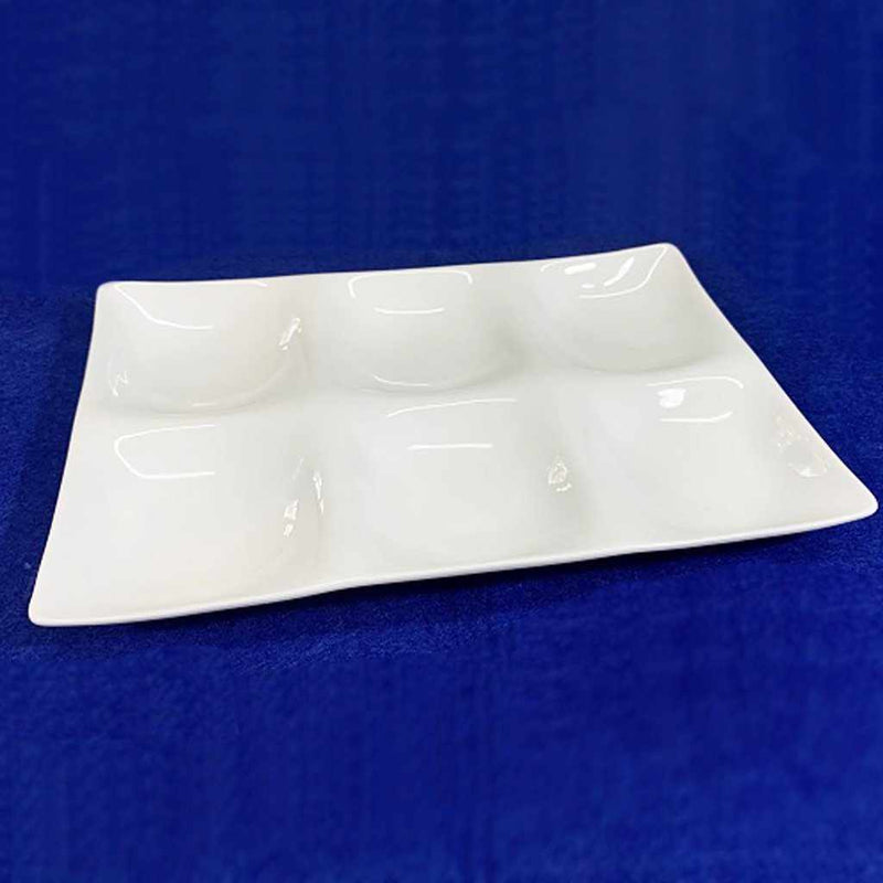【美濃焼】マルモ加藤陶器 白磁 コケワ 6つ仕切り皿