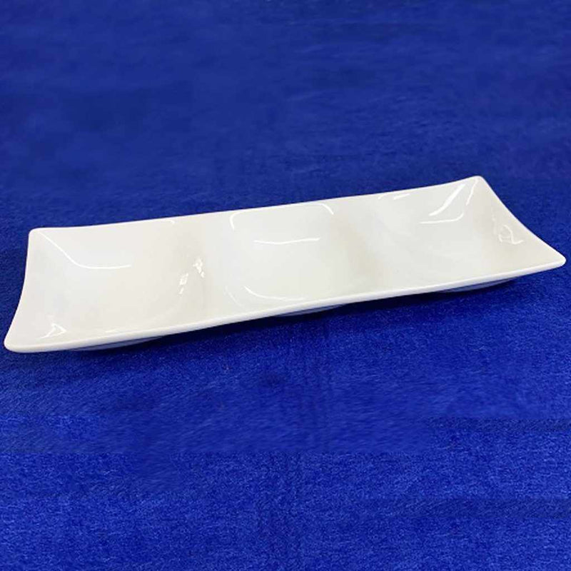 【美濃焼】マルモ加藤陶器 白磁 コケワ 3つ仕切り皿