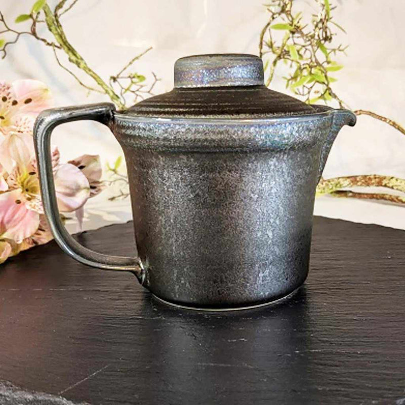 【美濃焼】マルモ加藤陶器 広口ポット 黒銀彩 (アミ付)