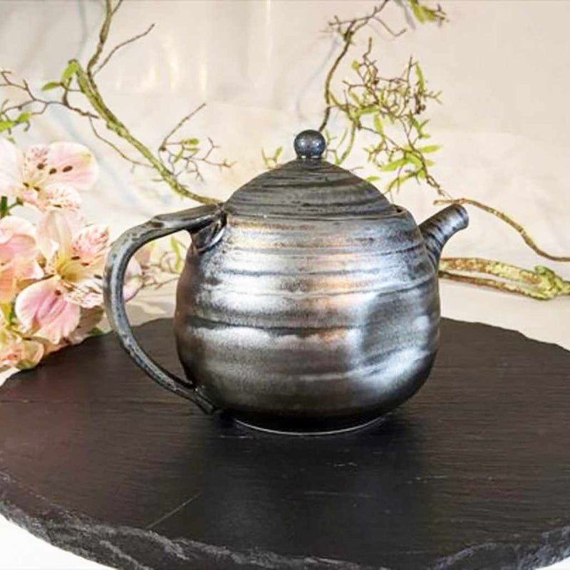 【美濃焼】マルモ加藤陶器 エッグポット 黒銀彩 (アミ付)