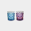 【グラス2点セット】二重被せ 格子オールドグラス (緑-瑠璃, 金赤・瑠璃) | 薩摩切子 | satuma