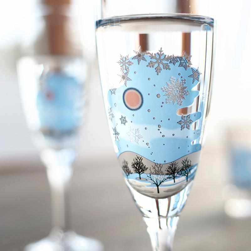 【シャンパングラス2点セット】冷感 雪結晶 | 丸モ高木陶器