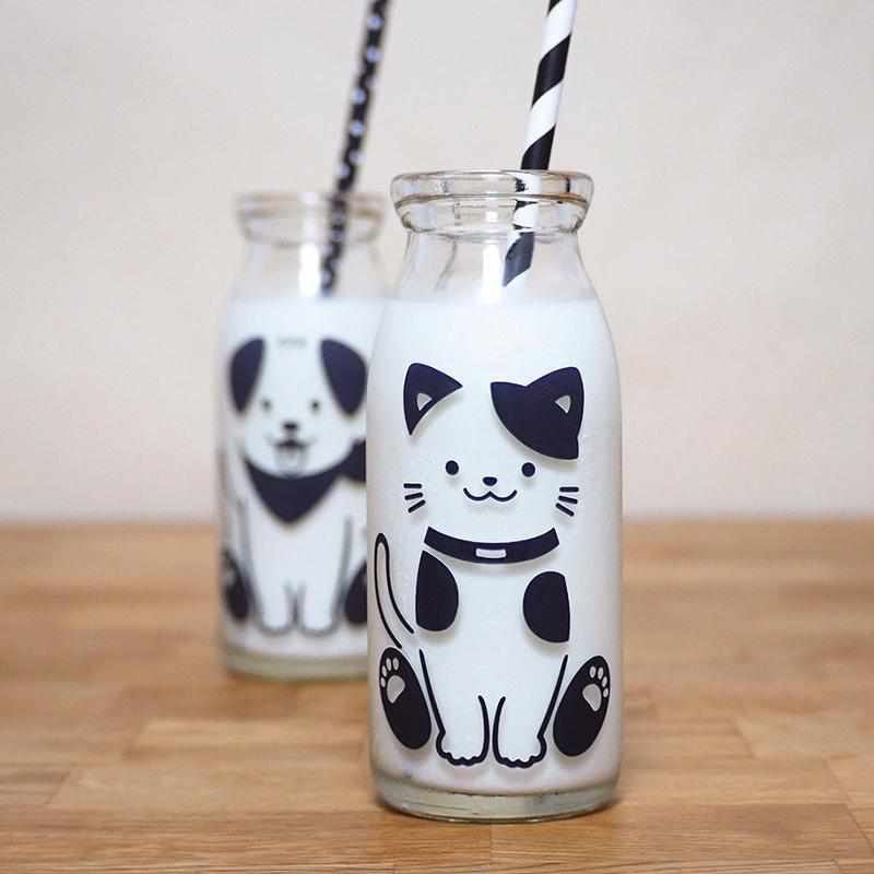【グラス2点セット】冷感 牛乳スマイルグラス (ワンワン&ネコ) | 丸モ高木陶器