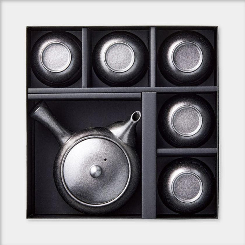 【茶器セット】漆黒シルバー 急須煎茶揃 | 丸モ高木陶器