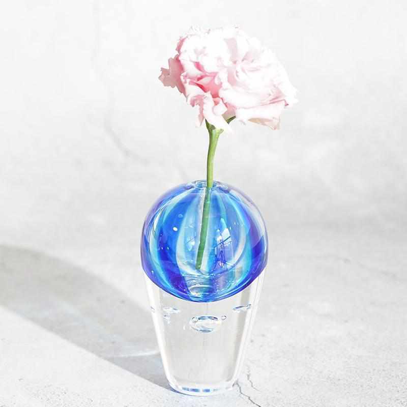 【吹きガラス】Izumo 一輪挿し Bloom ブルー (小)