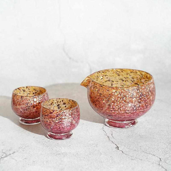 【吹きガラス】Izumo 酒器3点セット UTAGE ~春宴~ ピンク