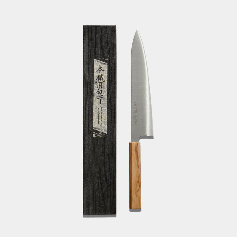 【牛刀】INOX スウェーデン鋼 (両刃) オリーブウッド八角柄 240mm｜BECOSオリジナル | 堺打刃物｜一刀斎虎徹