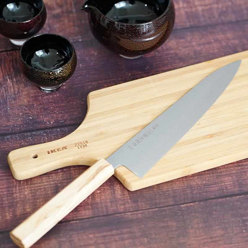 【牛刀】INOX スウェーデン鋼 (両刃) オリーブウッド八角柄 240mm｜BECOSオリジナル | 堺打刃物｜一刀斎虎徹