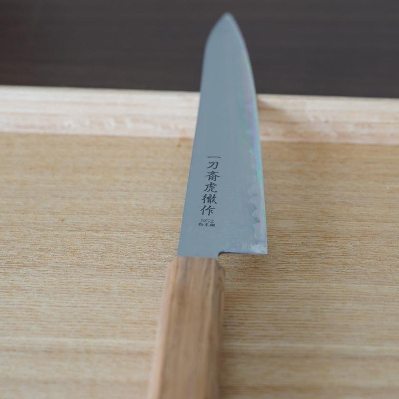 【ペティナイフ】粉末ハイス鋼スーパーゴールド(SG2) (両刃) 樫八角柄 150mm｜BECOSオリジナル | 関の刃物｜一刀斎虎徹