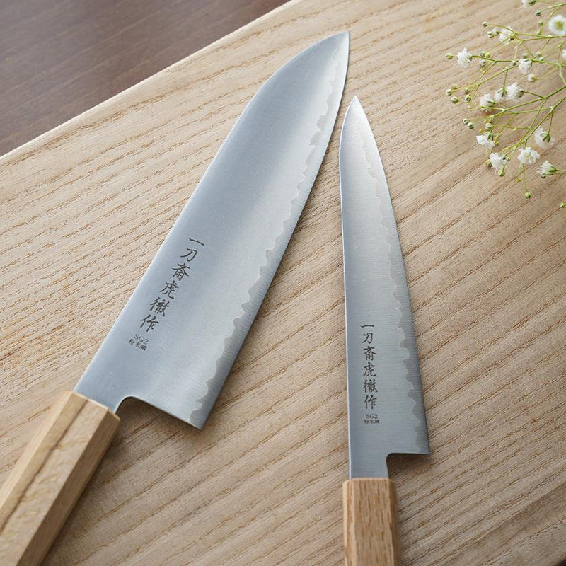 【ペティナイフ】粉末ハイス鋼スーパーゴールド(SG2) (両刃) 樫八角柄 150mm｜BECOSオリジナル | 関の刃物｜一刀斎虎徹