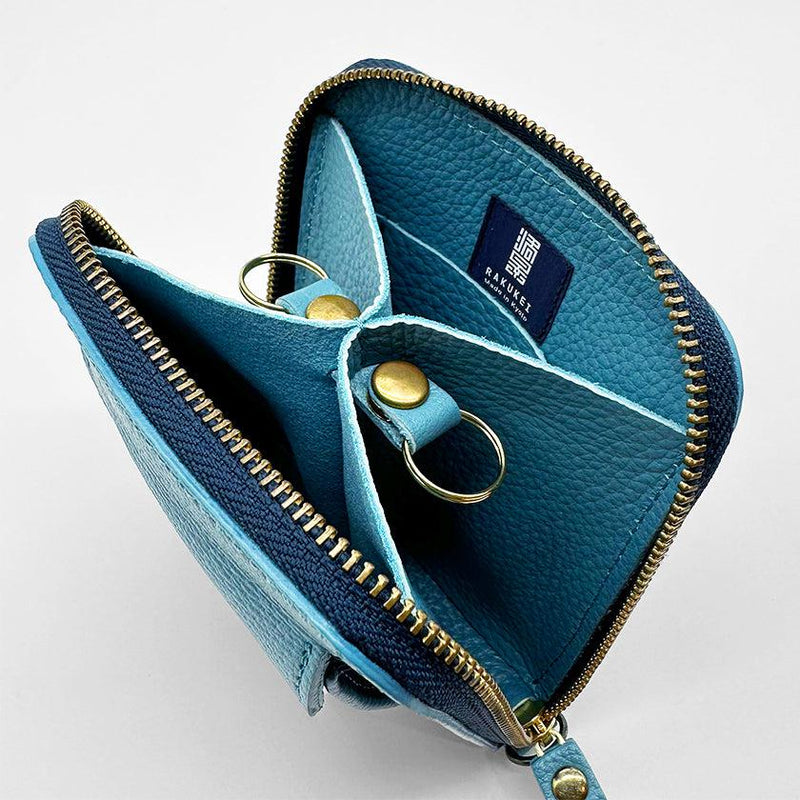 【本革ケース】type2 SHRINK すんずり川床 (水色) riverbreeze-blue ソフトシュリンク牛革 コインポケット付・Dカン標準装備 | 革加工 | RAKUKEI