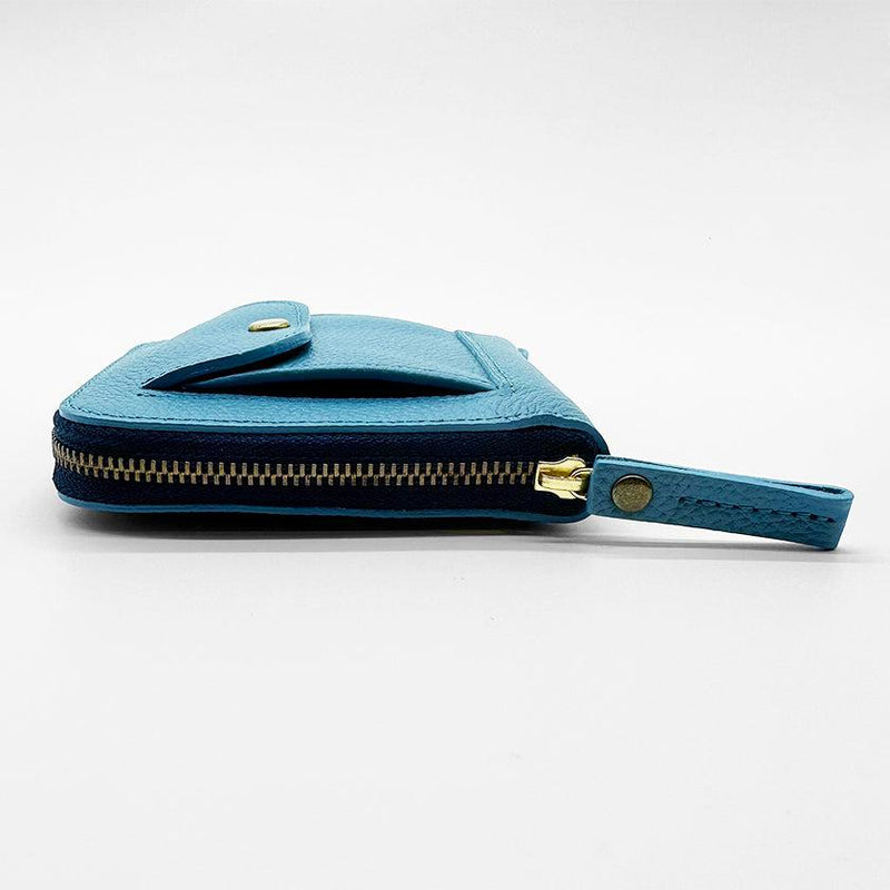 【本革ケース】type2 SHRINK すんずり川床 (水色) riverbreeze-blue ソフトシュリンク牛革 コインポケット付・Dカン標準装備 | 革加工 | RAKUKEI