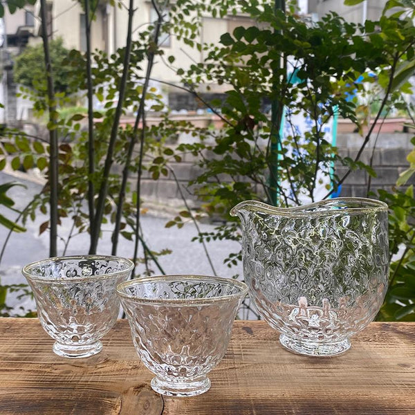 【吹きガラス】SUN GLASS STUDIO KYOTO 煌 酒器3ヶセット（酒差し1個&ぐい呑み2個）