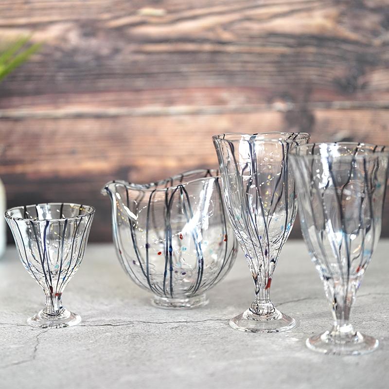 【吹きガラス】SUN GLASS STUDIO KYOTO 玄 酒器セット (酒差し, 盃1個)