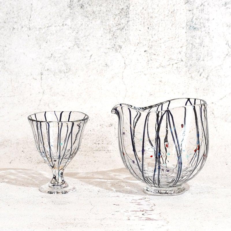 【吹きガラス】SUN GLASS STUDIO KYOTO 玄 酒器セット (酒差し, 盃1個)