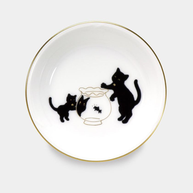 【磁器】大倉陶園 『黒猫親子』-縁起物語- 豆皿その２「金魚」