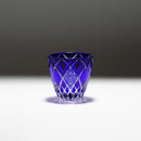 【ぐい呑】菊と矢来 -kiku yarai- (青)｜切子