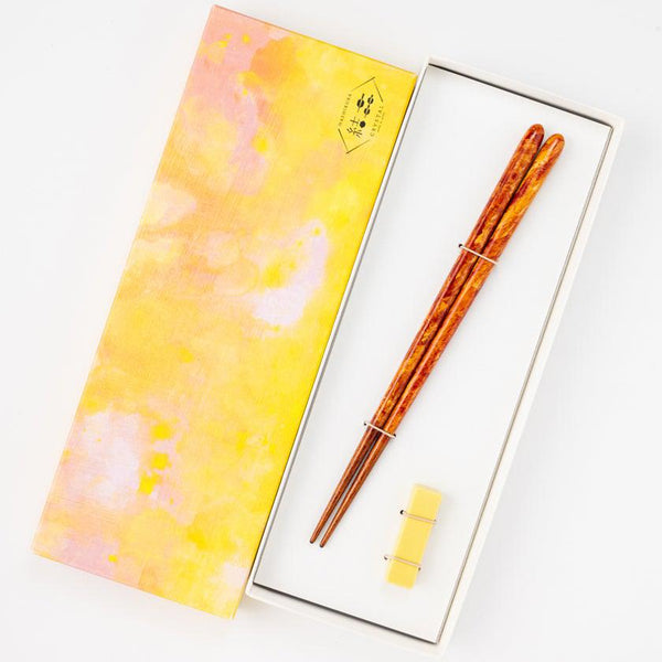 【箸】 彩筆 (紅葉) 箸置付 (22.5cm) | 筆描き