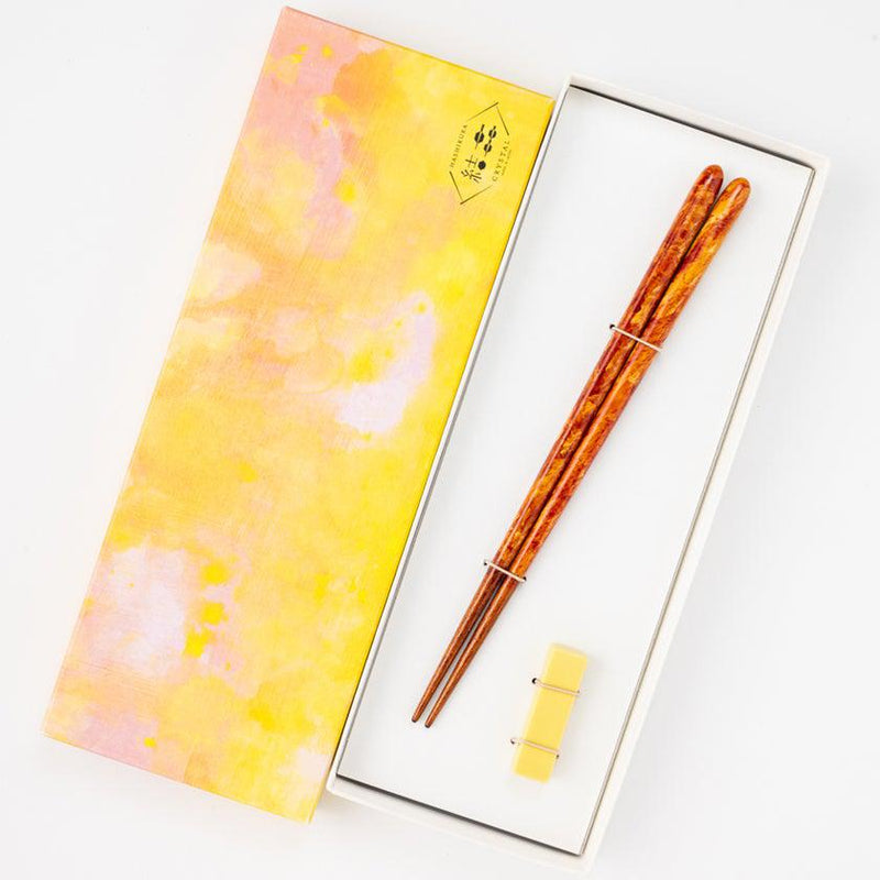 【箸】 彩筆 (紅葉) 箸置付 (22.5cm) | 筆描き