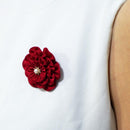 【アクセサリー】茜 (丸ブローチ、六角ブローチ、ヘアクリップ、ヘアゴム 4点セット ) | つまみ細工