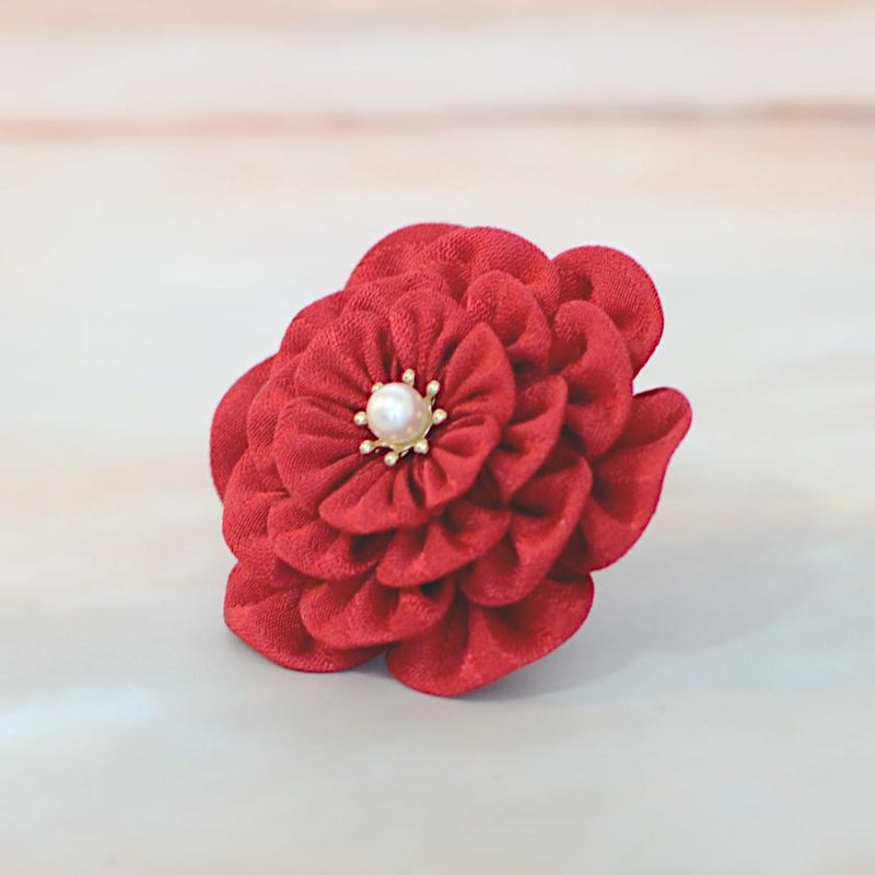 【アクセサリー】茜 (丸ブローチ、六角ブローチ、ヘアクリップ、ヘアゴム 4点セット ) | つまみ細工