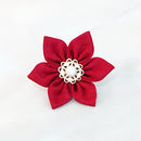 【アクセサリー】茜 (丸ブローチ、六角ブローチ、ヘアクリップ、ヘアゴム 4点セット ) | つまみ細工