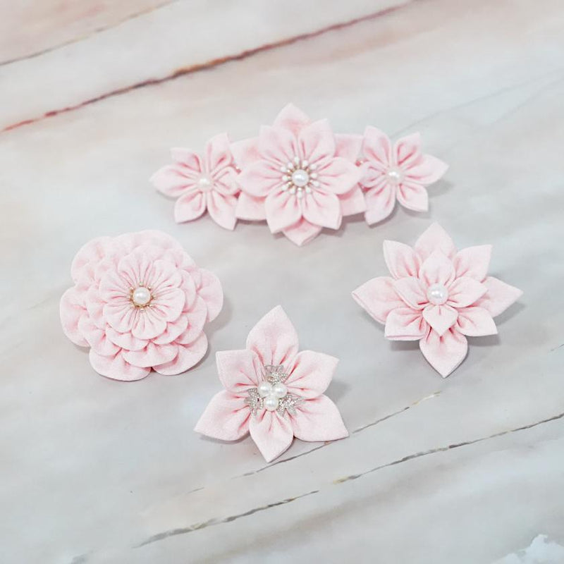 【アクセサリー】桜 (バレッタ、三角ブローチ、四角ブローチ、丸ブローチ 4点セット ) | つまみ細工