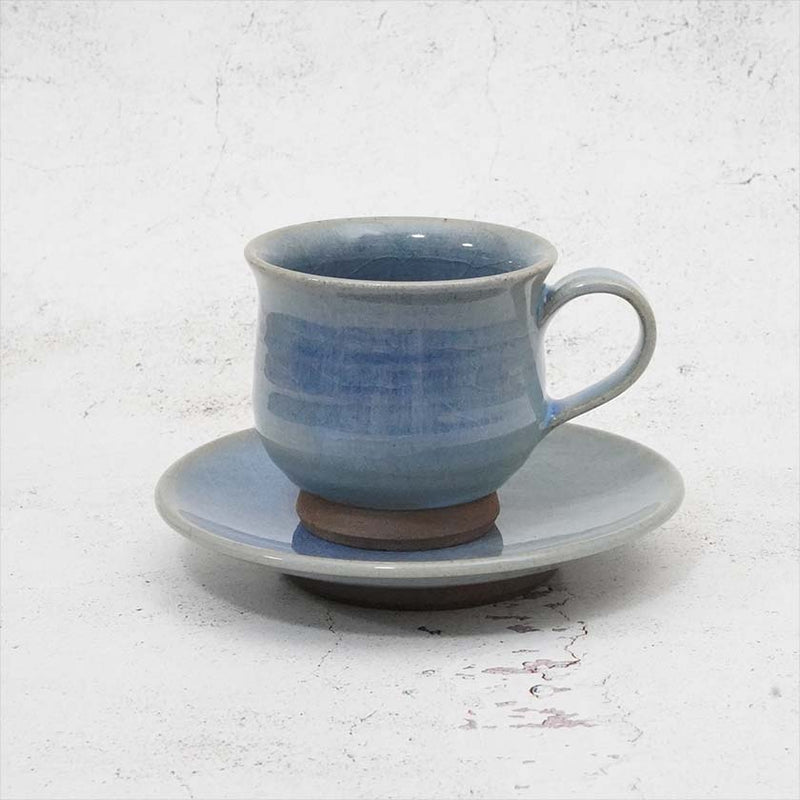 【大谷焼】佳実窯 コーヒーカップ & ソーサー 青釉