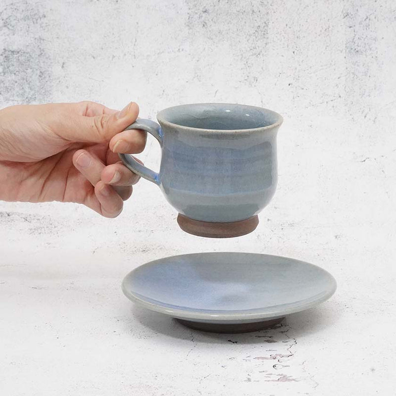 【大谷焼】佳実窯 コーヒーカップ & ソーサー 青釉