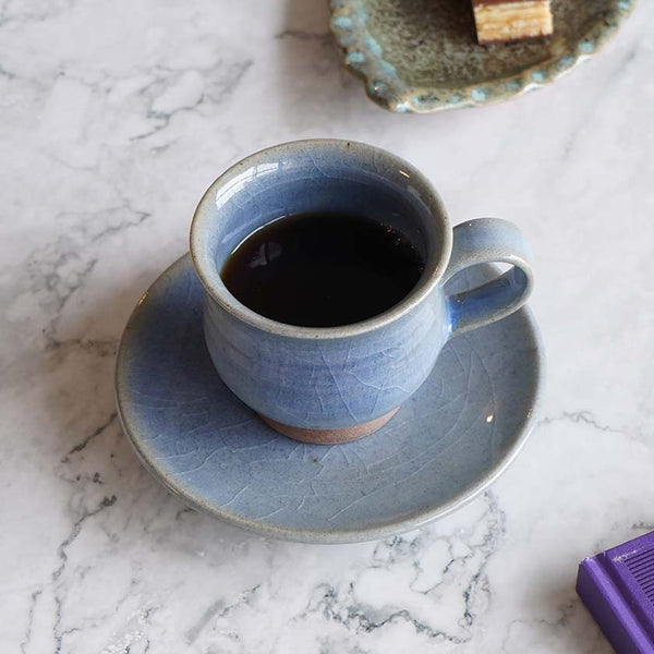 【大谷焼】佳実窯 コーヒーカップ & ソーサー 青釉