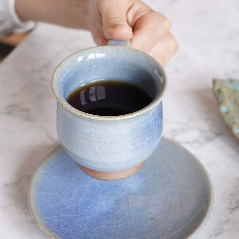 【大谷焼】佳実窯 コーヒーカップ & ソーサー 青釉