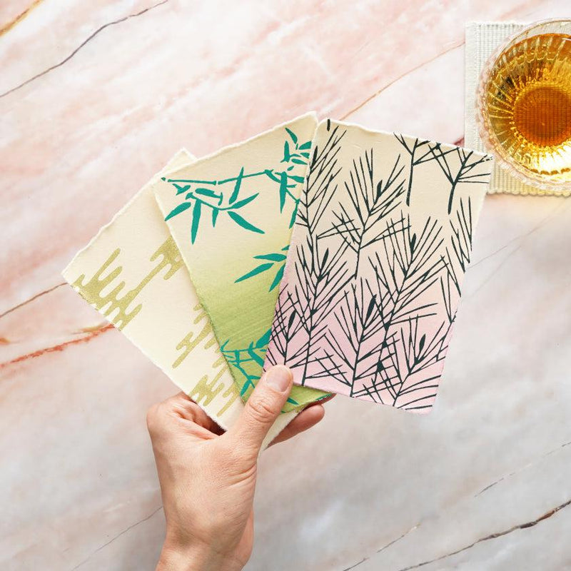 【はがき】笹 若竹 抹茶地 (3枚)｜唐紙
