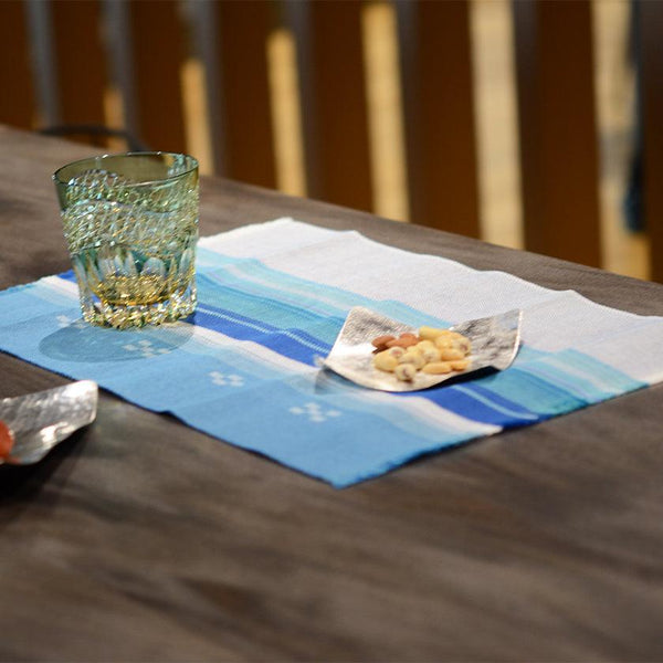 【プレイスマット】 やいまリーフ (青) 中 | 八重山みんさー織り |あざみ屋