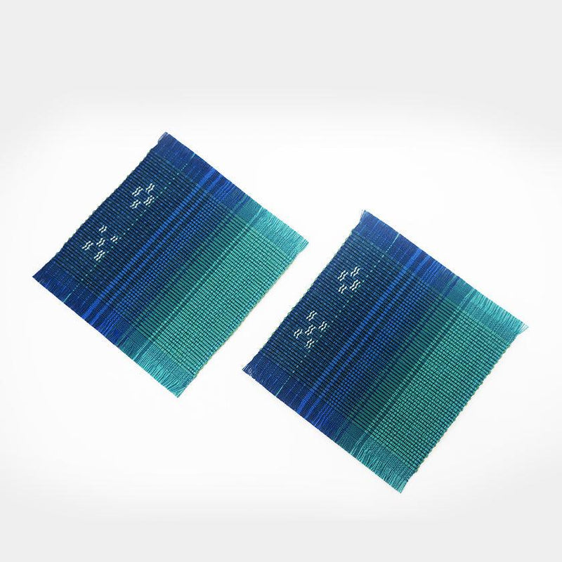 【コースター】シーグラデーション 2枚セット 青緑 | 八重山みんさー織り |あざみ屋