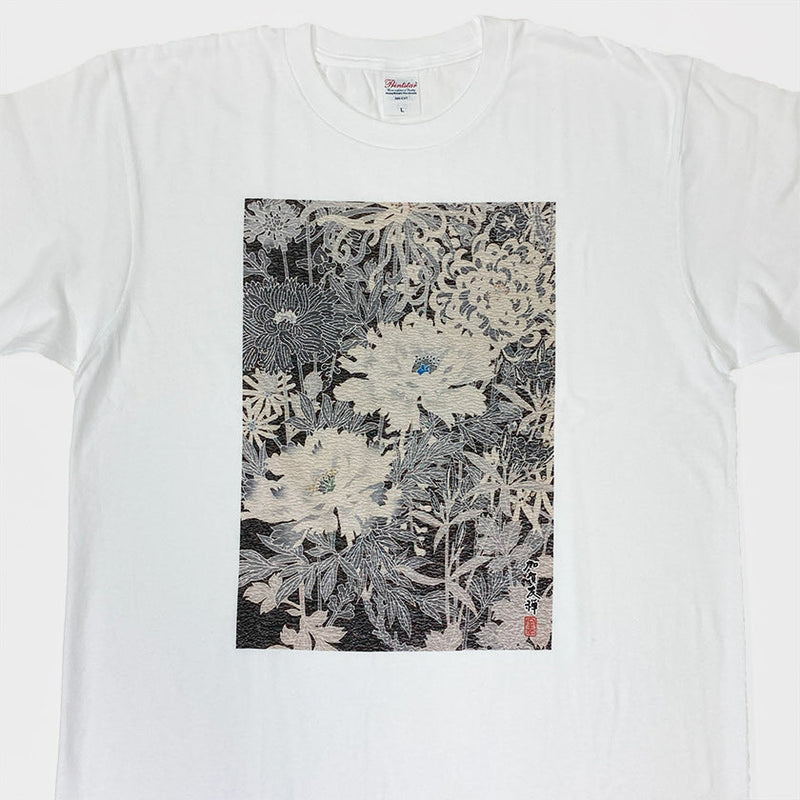 【Tシャツ】花モノクロ 白 フリーサイズ | 加賀友禅 | J.Flavor * 菊田宏幸