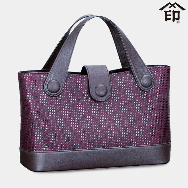 【トートバッグ】4手提げ 大小七宝 (紫地×黒漆) | 甲州印伝 | 印傳屋