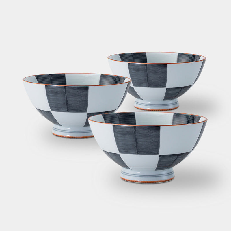【茶碗3個セット】グレー市松 飯碗 特大 | 波佐見焼 | 西海陶器