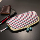 【長財布】西陣織シルク がま口 京組紐ストラップ付 ギンガムチェック (ネイビー系) | 西陣織 | Atelier Kyoto Nishijin